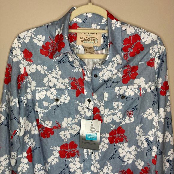 Ariat Women’s Western Aloha VentTEK Stretch Shirt  Long Sleeve Pockets NWT Sz M - Picture 6 of 16